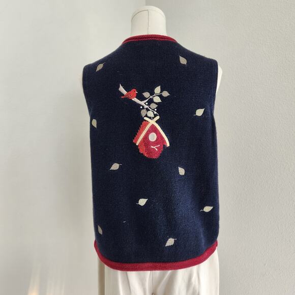 Vintage 90s Christopher & Banks Navy Blue Fall Knit Sleeveless Sweater Vest S - Picture 6 of 9